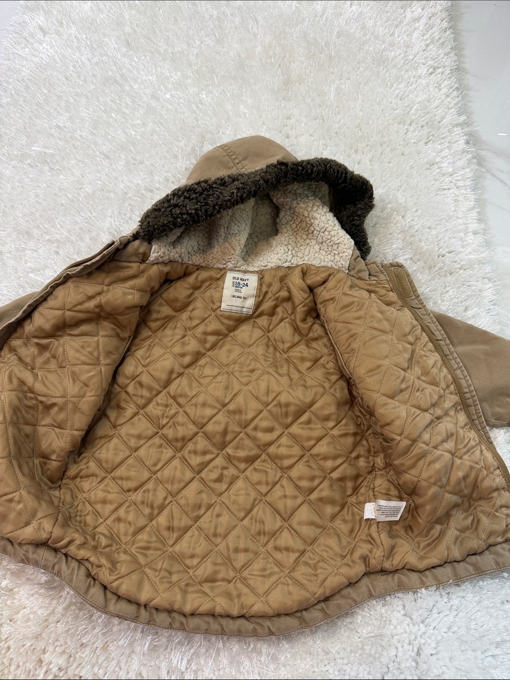 Old Navy Boys Tan Quilted Hooded Puffer Jacket